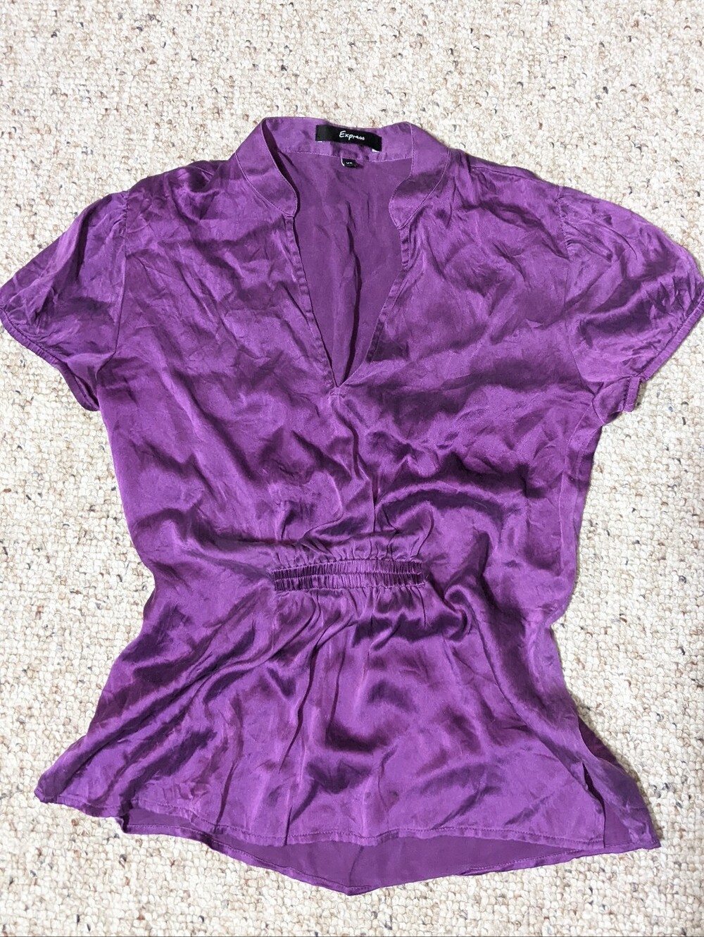 Express Plum Silk Short Sleeve Peplum Blouse